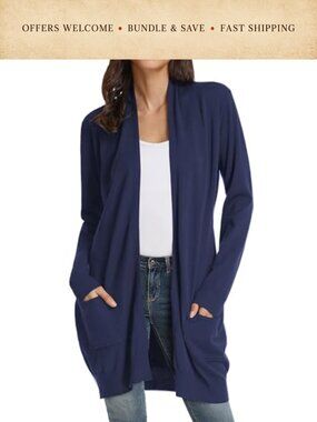 Open Front Long Knit Cardigan Sweater with Pockets Shawl Collar